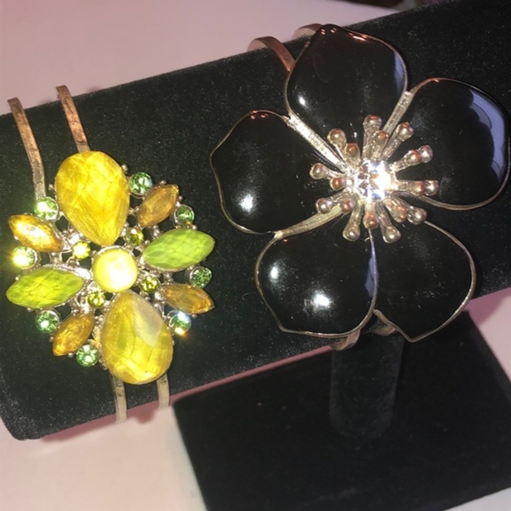 Floral Black and Yellow Cuff Bracelets